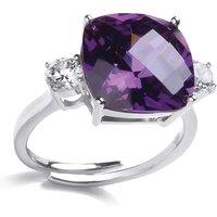 Jewelco London Women's Silver Purple Cushion CZ Shoulder-Set 4 Claw Solitaire Ring | Size: Large