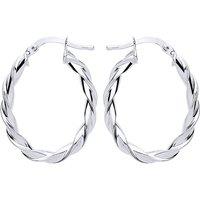 Jewelco London Women's Silver Candy Twist Oval Hoop Earrings 21mm x 28mm