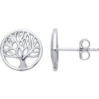 Jewelco London Women's Silver Tree of Life Disc Stud Earrings