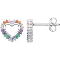 Jewelco London Women's Silver Rainbow CZ Pave Pastel Fizzy Open Love Heart Stud Earrings