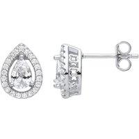 Jewelco London Women's Silver Pear CZ Kisses Gallery Teardrop Halo Stud Earrings