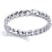 Jewelco London Women's 925 Sterling Silver CZ Curb Link Chain Solitaire Stacker Ring | Size: K