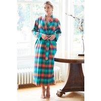 British Boxers Women's Acorn Squash Check Brushed Cotton Dressing Gown in Teal | Size: XS
