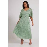 Yours Women's Hand Embellished V-Neck Maxi Dress in Light Green | Size: 16