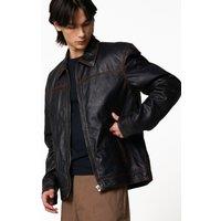 Barneys Originals Men's Real Washed Leather Harrington Jacket in Black | Size: Medium