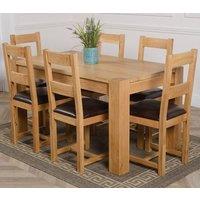 Thats Furniture Kuba 150 x 85 cm Chunky Medium Oak Dining Table & 6 Lincoln Chairs in Brown