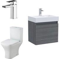 Balterley Cloakroom Vanity Unit, Tap & Toilet - Grey/Brass in Grey