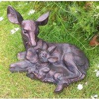 Inspirational Gifting Doe & Baby Fawn Laying Deer Garden Ornament Sculpture Hand Crafted Aluminium in Bronze