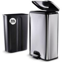 Novecrafto Large Kitchen Bin 50L With Soft Close Lid - Stainless Steel Pedal Bin in Black