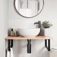 Berkfield Home Elegant Basin Shelf Wall Mounted Steel & Solid Wood Oak in Brown