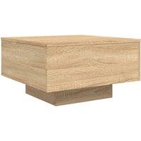 Berkfield Home Modern Coffee Table with LED Lights Sonoma Oak 55x55x31 cm in Light Tan | Size: 55 x 55 x 31 cm