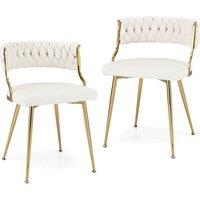 Costway 2 Dining Chairs Upholstered Armless Velvet Accent Chair With Woven Back in White