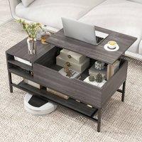 Costway Lift Top Coffee Table Living Room Center Table W/ Removable Shelf in Grey