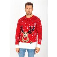 AARHON Men's Mens Reindeer Kniited Christmas Jumper in Red | Size: S/M