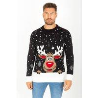 AARHON Men's Mens Reindeer Kniited Christmas Jumper in Black | Size: S/M