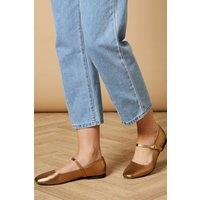 Oasis Women's Belle Real Leather Mary Jane Square Toe Ballet Pumps in Gold | Size: 5