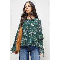 Oasis Women's Boho Ruffle Top in Floral | Size: 6