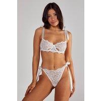 NastyGal Women's Tie Strap Cut Out Floral Underwire Lingerie Set in White | Size: Large