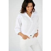 Damart Women's Cotton Cheesecloth Blouse with Embroidered Shoulder 3/4 sleeve in White | Size: 22