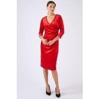 Damart Women's Crushed Velvet Wrap Midi Dress in Dark Red | Size: 14