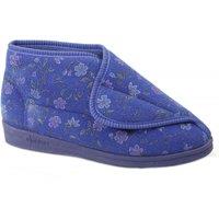 Comfylux Women's Andrea Floral Bootee Slippers in Blue | Size: 3