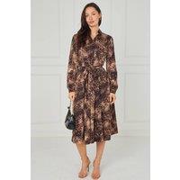 Love Sunshine Women's Brown Leopard Smudge Print Midi Shirt Dress | Size: 12