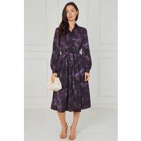 Love Sunshine Women's Purple Leopard Smudge Print Midi Shirt Dress | Size: 14