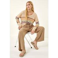Roman Women's Stripe V-Neck Knit Jumper in Beige | Size: 12