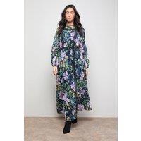 Oasis Women's Printed Lace Trim Balloon Sleeve Midi Smock Dress in Floral | Size: 10