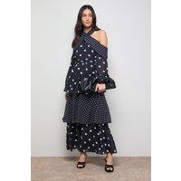 Oasis Women's Printed Halterneck Off-The Shoulder Tiered Maxi Dress | Size: 8