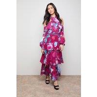 Oasis Women's Printed Halterneck Off-The Shoulder Tiered Maxi Dress in Floral | Size: 10