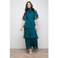Oasis Women's Angel Sleeve Chiffon Frill Maxi Dress in Forest | Size: 10