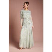 Coast Women's Linear Sequin Embellished Long Sleeve Maxi Dress in Sage | Size: 10