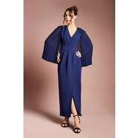 Coast Women's Pleated Cape Detail Crepe Pencil Dress in Navy | Size: 14