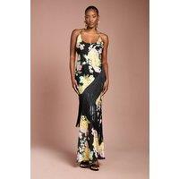 Coast Women's Strappy Satin Jacquard Fringe Detail Maxi Dress in Black | Size: 18