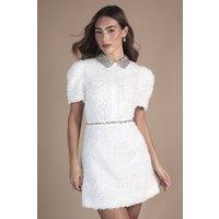 Coast Women's Short Sleeve Jewel Trim Embellished Mini Dress in Ivory | Size: 12