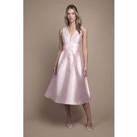 Coast Women's Plunge Neck Structured Twill Midi Bridesmaid Dress in Blush | Size: 18