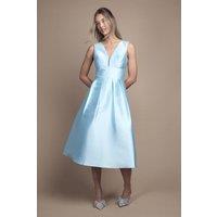 Coast Women's Plunge Neck Structured Twill Midi Bridesmaid Dress in Pale Blue | Size: 16
