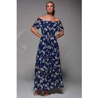 Jolie Moi Women's Off Shoulder Chiffon Maxi Dress in Navy | Size: 10