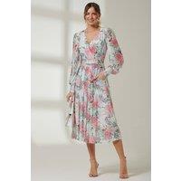 Jolie Moi Women's Floral Print Long Sleeve Mesh Midi Dress in White | Size: 20