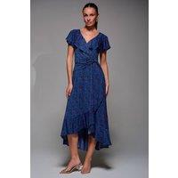 Jolie Moi Women's Animal Print Frill Maxi Dress in Blue | Size: 12
