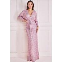 Goddiva Women's Plunge V-Neck Sequin Maxi in Light Beige | Size: 10