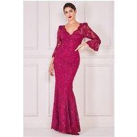 Goddiva Women's Scalloped Lace Maxi Dress in Wine | Size: 10