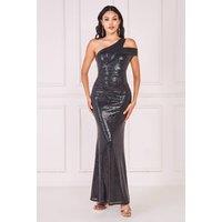 Goddiva Women's One Shoulder Sequin Evening Maxi in Black | Size: 12