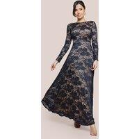 Goddiva Women's Scalloped Lace A Line Maxi Dress in Black | Size: 10