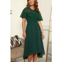 DOUBLE SECOND Women's Lace Top Chiffon Skirt Midi Dress in Green | Size: 14