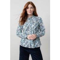 Lily & Me Women's Rachel Soft Cotton Long Sleeve Blouse with Scalloped Mandarin Collar in Duck Egg Blue | Size: 8