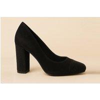 Spot On Women's Block Heel Faux Suede Court Shoes with Embellished Toecap in Black | Size: 6