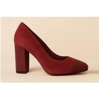 Spot On Women's Block Heel Faux Suede Court Shoes with Embellished Toecap in Burgundy | Size: 6