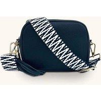 Apatchy London Women's Navy Leather Crossbody Bag With Navy & White ZigZag Strap in Blue